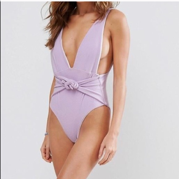 βSOLDβ π SKYE + Staghorn Tie Up Plunge Swimsuit - Picture 3 of 8